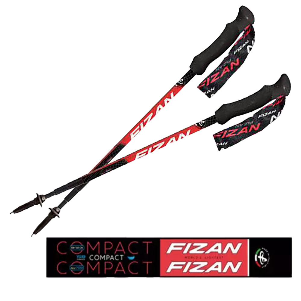 【義大利 FIZAN】超輕三節式健行登山杖2入 紅黑 FZS22.7104.BLA