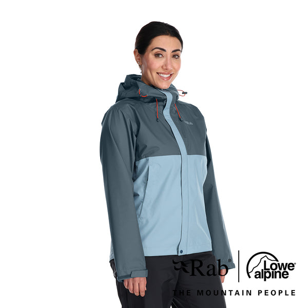 RAB 英國 Downpour Eco Jacket 透氣防風防水連帽外套 女款 獵戶藍/灰 QWG83