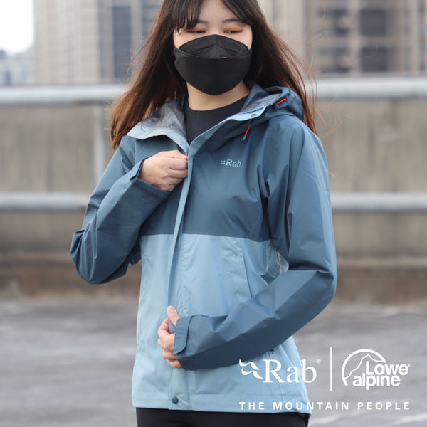 【英國 RAB】Downpour Eco Jacket 透氣防風防水連帽外套 女款 獵戶藍/灰 #QWG83