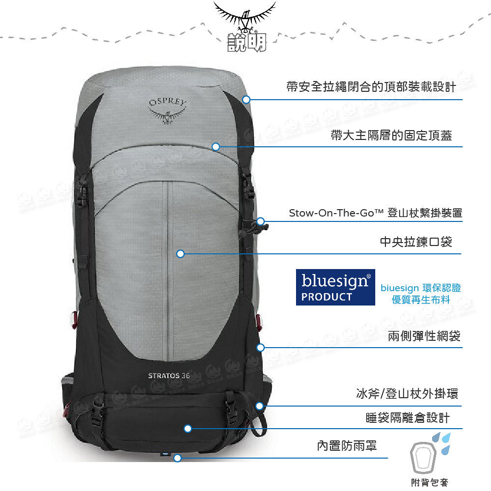 Osprey Stratos 36 L 男款 登山背包 煙霧灰 10004045