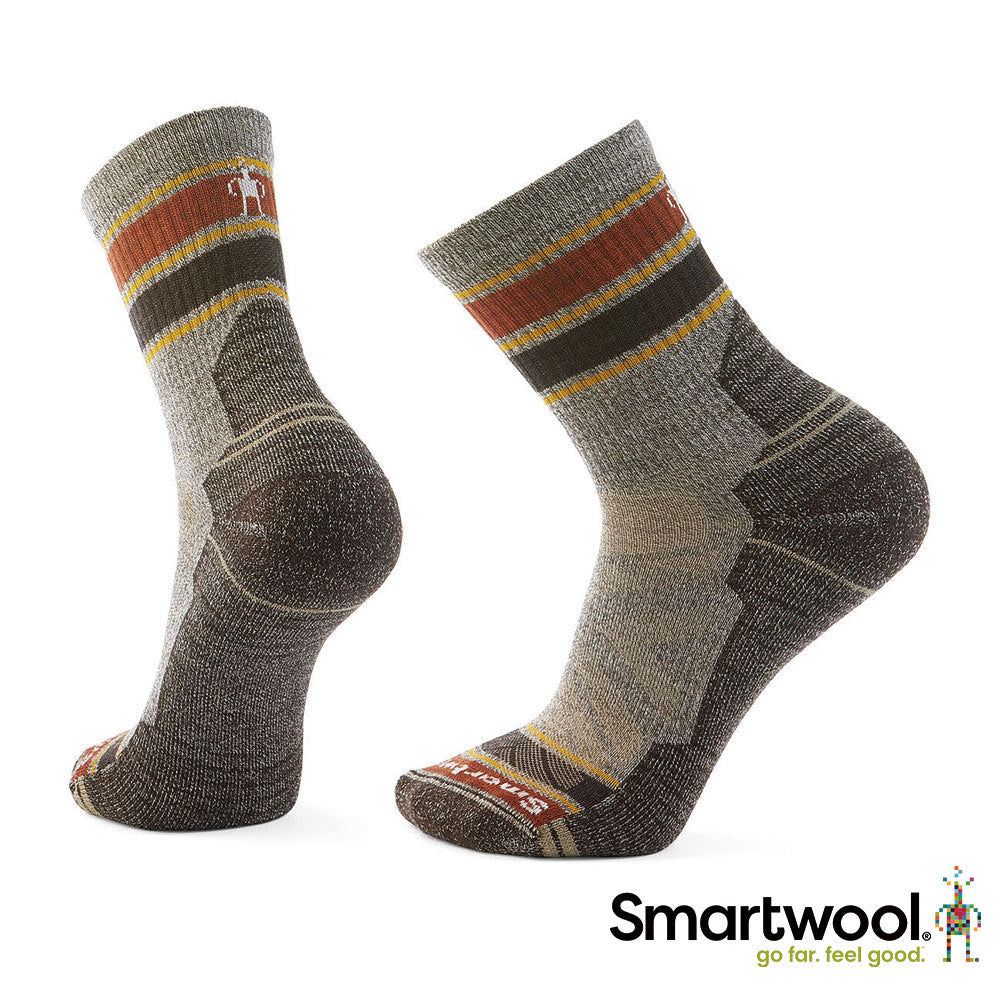 Smartwool 機能 戶外 全輕量減震 條紋 中筒襪 灰褐 SW001609G26