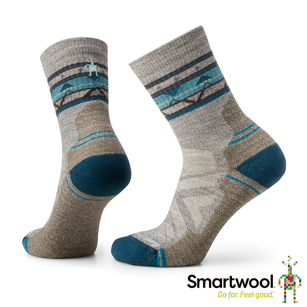SmartWool 女 機能戶外 全輕量減震 民族風印花 中筒襪 灰褐 SW001580G26