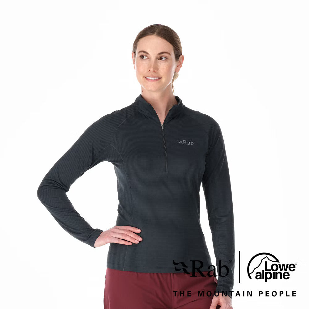 RAB Sonic LS Zip 長袖透氣拉鍊排汗衣 女款 鯨魚灰 QBL04