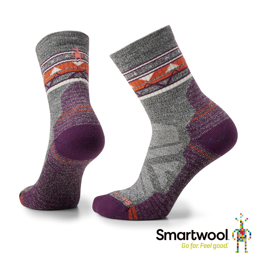 SmartWool 女 機能戶外全輕量減震 民族風印花 中筒襪 淺灰 SW001580H85