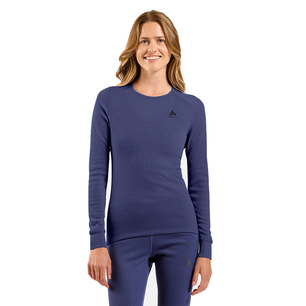 ODLO ECO 女 銀離子 保暖型 圓領 長袖 上衣 航海藍 159101-21119