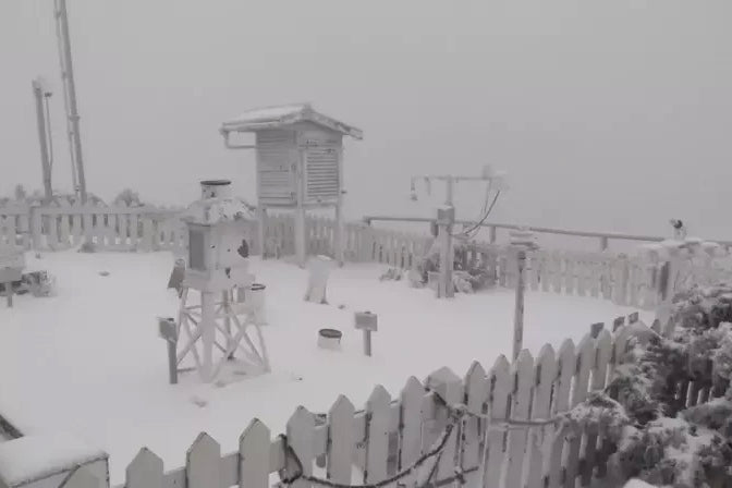 強烈冷氣團發威 玉山降雪持續中 積雪5公分成銀白世界