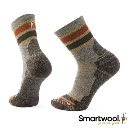 Smartwool 機能 戶外 全輕量減震 條紋 中筒襪 灰褐 SW001609G26
