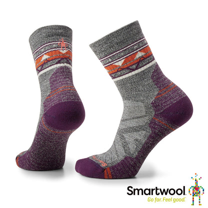 SmartWool 女 機能戶外全輕量減震 民族風印花 中筒襪 淺灰 SW001580H85