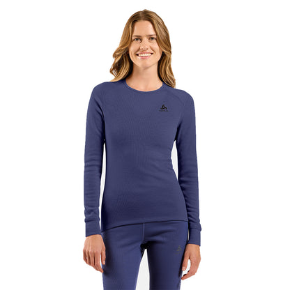 ODLO ECO 女 銀離子 保暖型 圓領 長袖 上衣 航海藍 159101-21119