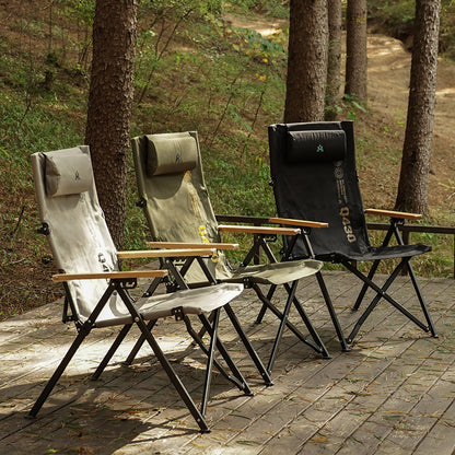 KZM 個性木手把四段可調折疊椅 黑色 K22T1C02