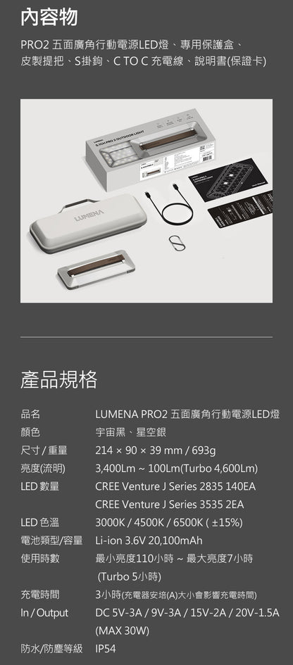 LUMENA PRO2 5.1ch 五面廣角行動LED照明燈/攝影燈 三色溫
